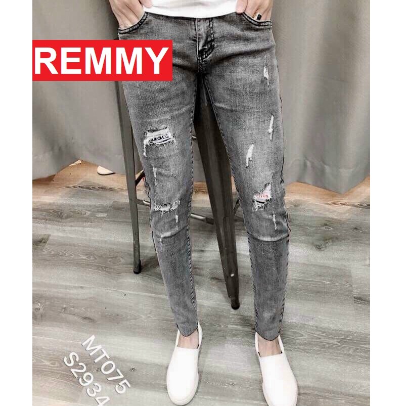 QUẦN JEAN NAM CAO CẤP CHẤT BÒ XÁM RÁCH TUA LAI VS075 REMMYSHOP