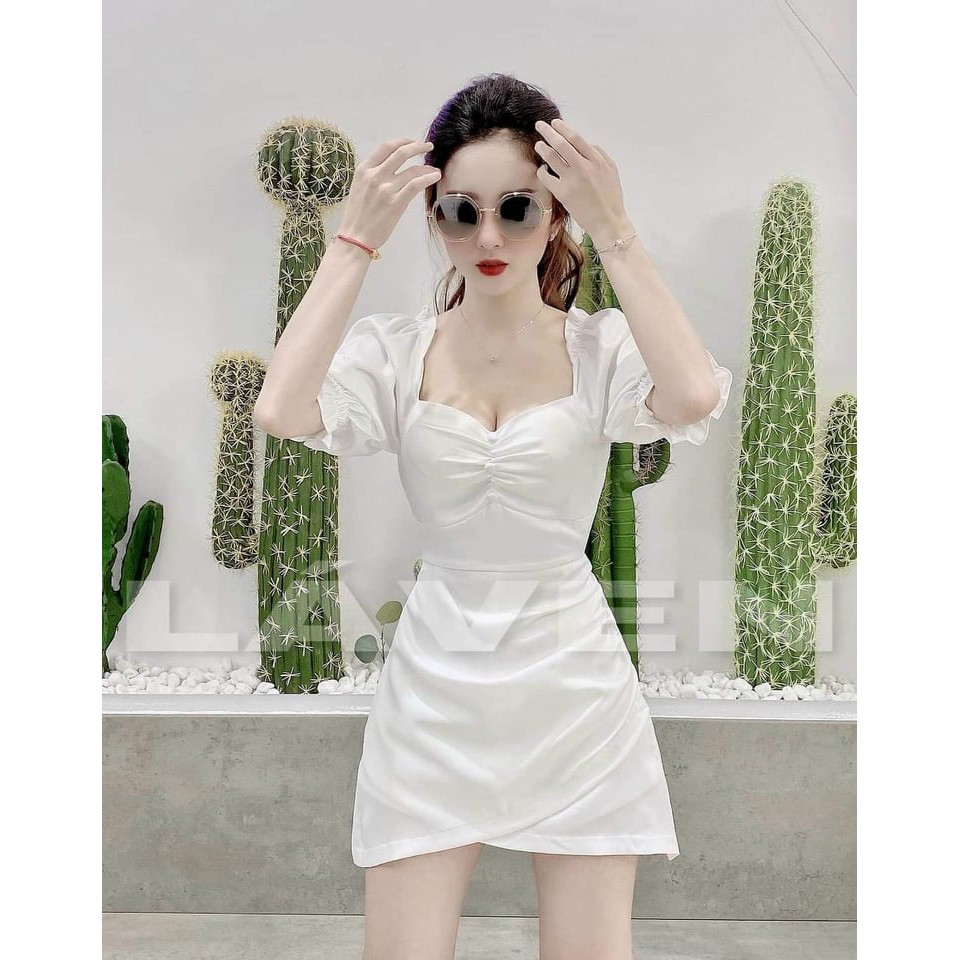 Đầm Ôm Body ĐÍnh Nút Tay Phồng Hở Lưng Siêu Xinh Quyến Rũ Chất Lụa Satin Mềm Mịn ( Có Mút Ngực ) | BigBuy360 - bigbuy360.vn