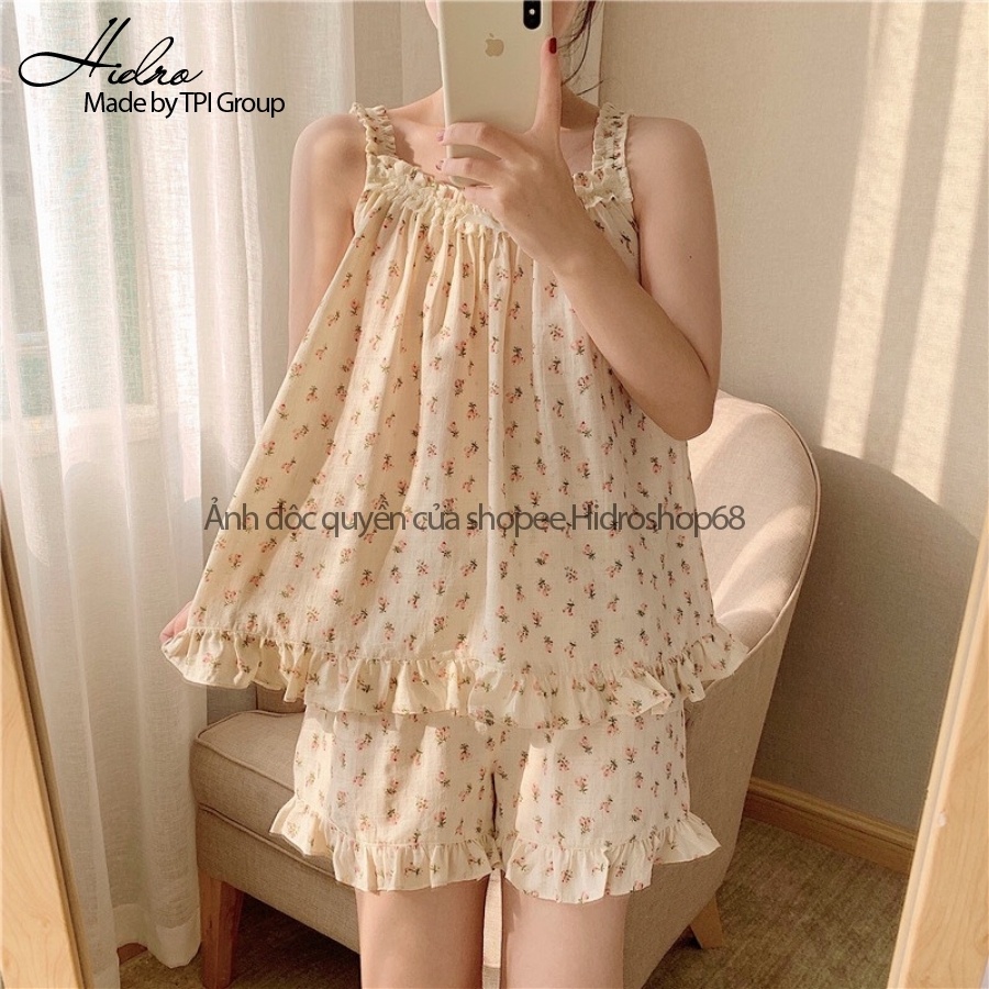 [ Tặng Kèm Scrunchies] Set Bộ Hoa Nhí Áo Hai Dây Bèo Ngực Kèm Quần Đùi Bèo Vintage Siêu Mát | BigBuy360 - bigbuy360.vn