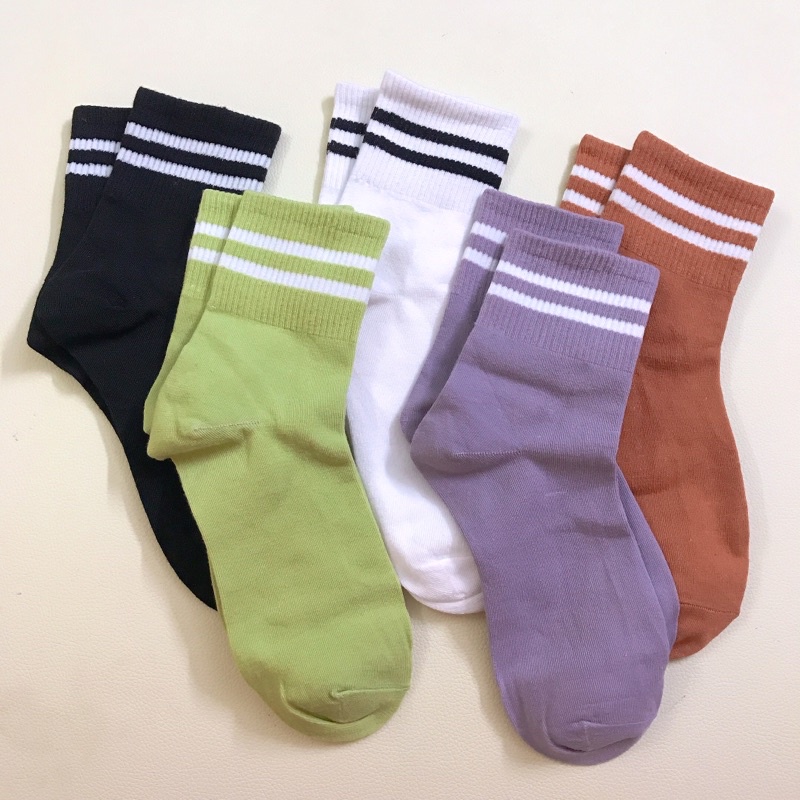 Tất thể thao unisex cổ cao họa tiết hai sọc dành cho nam nữ