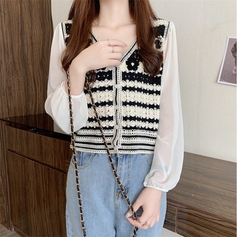 Áo cardigan dệt kim ZHELIHANGFEI chất liệu chiffon tay dài lưng cao thời trang