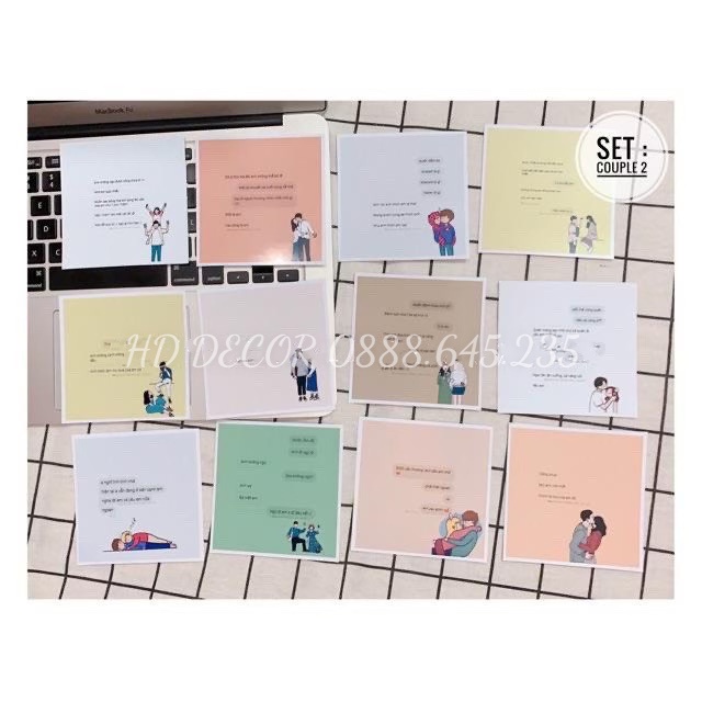 [ FreeShip ] Postcard Couple có sẵn, Hình dán tường cặp đôi couple decor phòng có sẵn