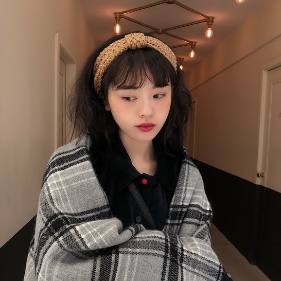 Băng đô dệt kim thắt nơ màu trơn ấm áp mùa thu đông phong cách Hàn Quốc sang trọng dễ phối đồ