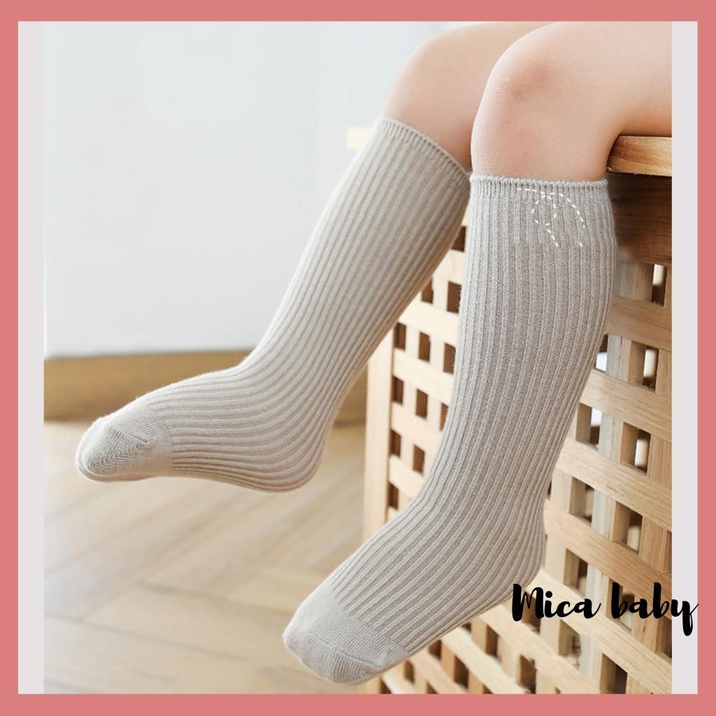 Tất vớ cổ cao màu trơn không gót đáng yêu cho bé từ 1-4 tuổi Mica baby T11