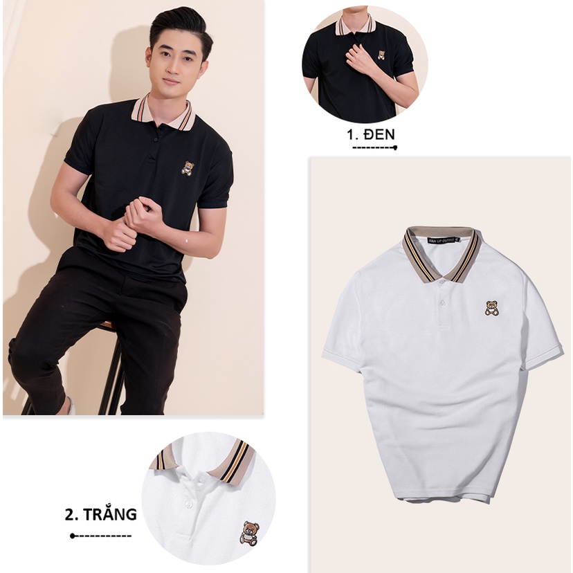 [Mã LTBAUAB13 giảm 7% đơn 99K] Áo polo nam Azila thêu hình gấu hai màu đen trắng chất liệu thun cotton cao cấp