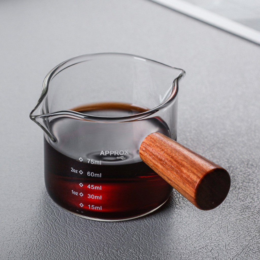 [Dolity2] Cốc Đong Hai Đầu Trong Suốt Với Tay Cầm Bằng Gỗ Cho Quầy Barista