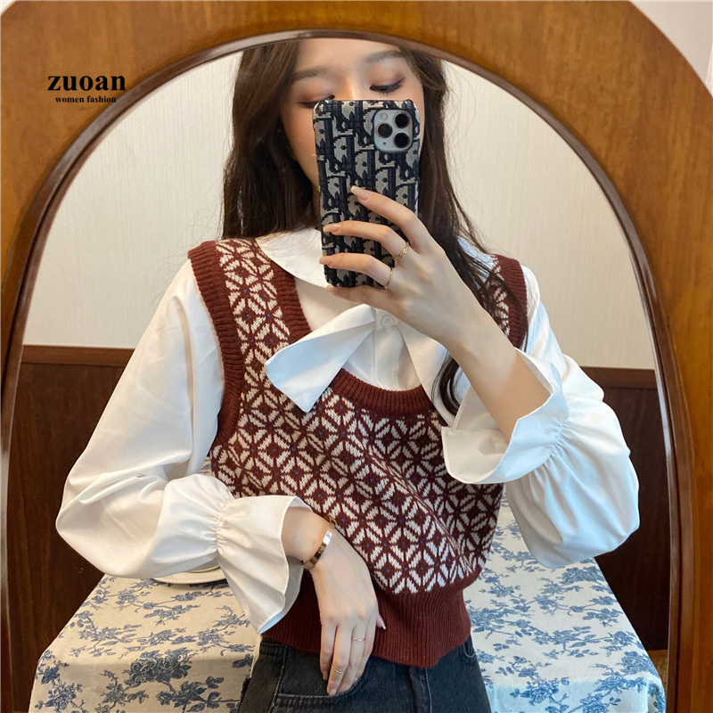 Áo len SUXI không tay họa tiết kẻ sọc thời trang thu đông cho nữ