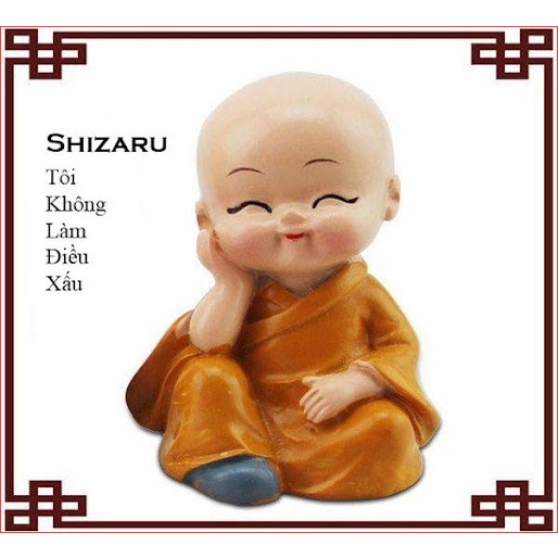 Bộ tượng 4 chú tiểu tứ không phong thủy mini cười vui vẻ bình an hoan hỷ, may mắn, an nhiên để bàn trang trí ô tô, hồ cá