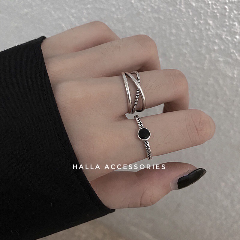 Nhẫn Nữ phủ Bạc S925 Black Vintage cao cấp HALLA