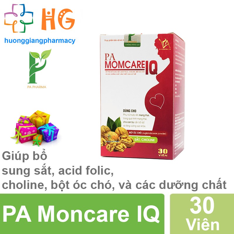 PA Moncare IQ - Giúp bổ sung sắt, acid folic, choline, bột óc chó, và các dưỡng chất cho cơ thể (Lọ 30 Viên)