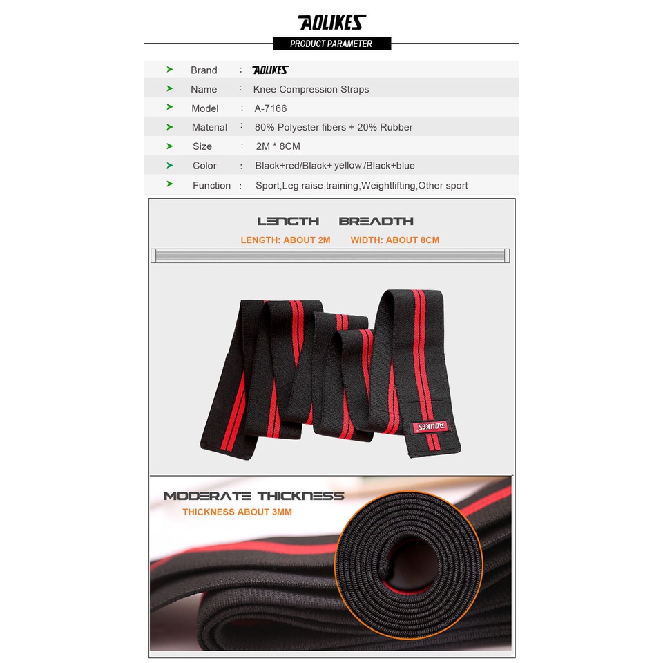 Đai quấn đầu gối AOLIKES co giãn 2m * 8cm hỗ trợ nâng tạ tiện lợi