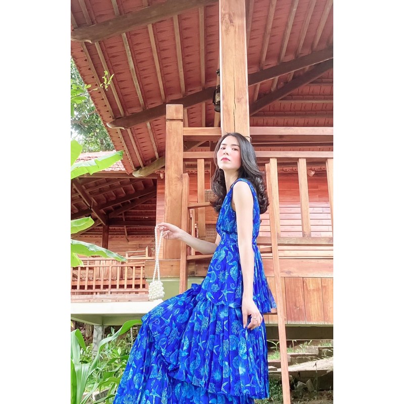 Đầm Maxi Đi biển thiết kế Marine Dress màu xanh coban