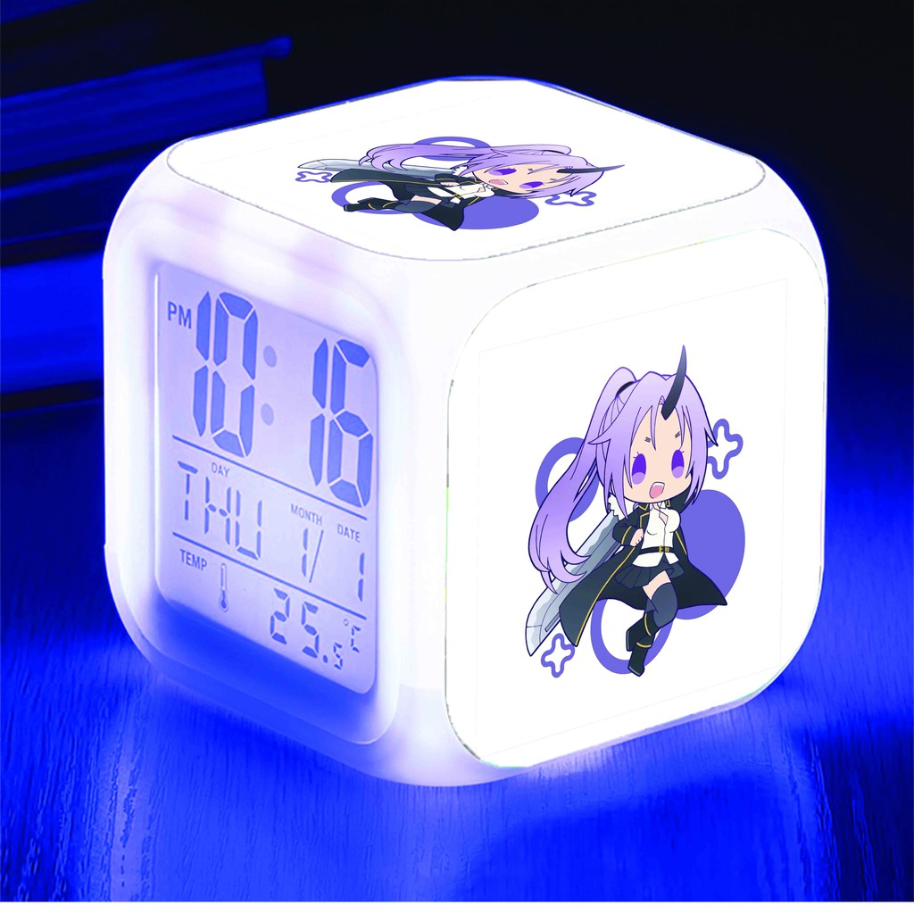 Đồng hồ báo thức để bàn in hình Tensei-shitara Slime datta Ken CHUYỂN SINH THÀNH SLIME chibi anime đèn LED đổi màu