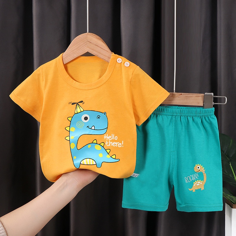 Set Áo Thun Cotton Ngắn Tay Và Quần Short Thời Trang Mùa Hè Phong Cách Hàn Quốc Mới Cho Bé