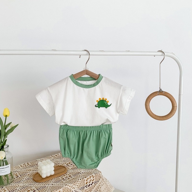 Bộ 2 món áo liền quần tay ngắn + quần Short thời trang mùa hè phong cách Hàn Quốc cho bé sơ sinh