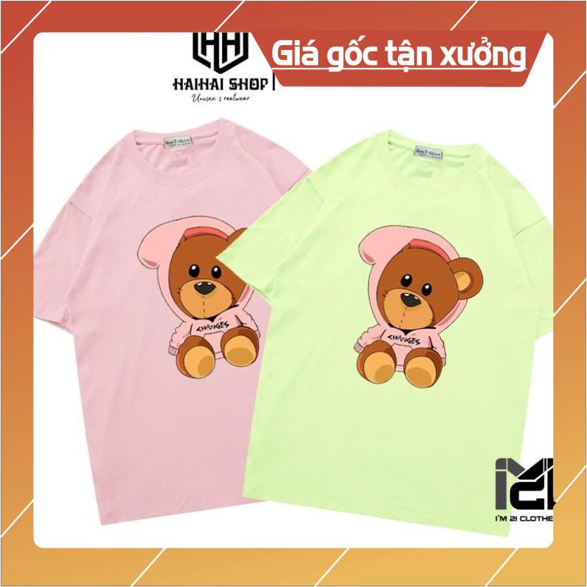 [Xả khô máu] -  Áo Thun Nam Nữ Gấu Áo Khoác Hồng Quang Cotton 75% Form Rộng Unisex Nam Nữ Đẹp.