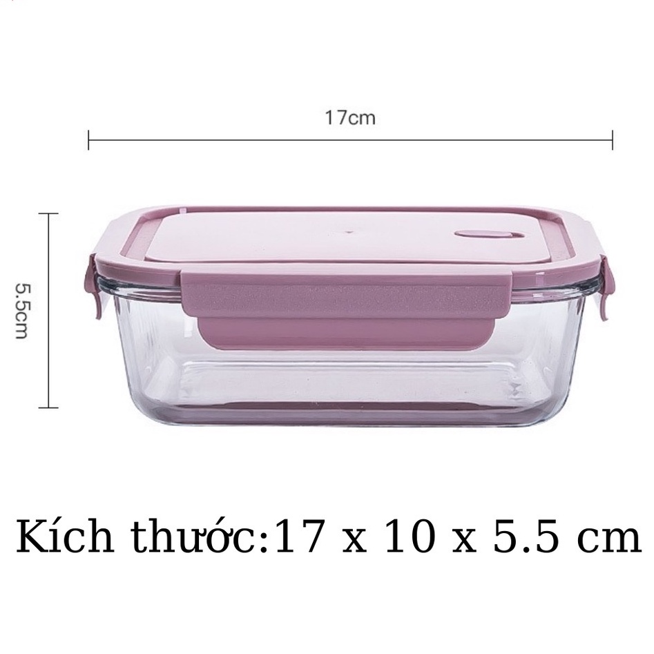Hộp Thuỷ Tinh Chịu Nhiệt Chữ Nhật 640ml - Nắp Gài Có Ron Chống Tràn - Hộp Mang Cơm - Hộp Thuỷ Tinh