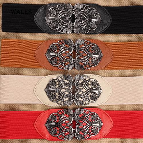 Thắt lưng bản to phối khóa kim loại thời trang nữ retro