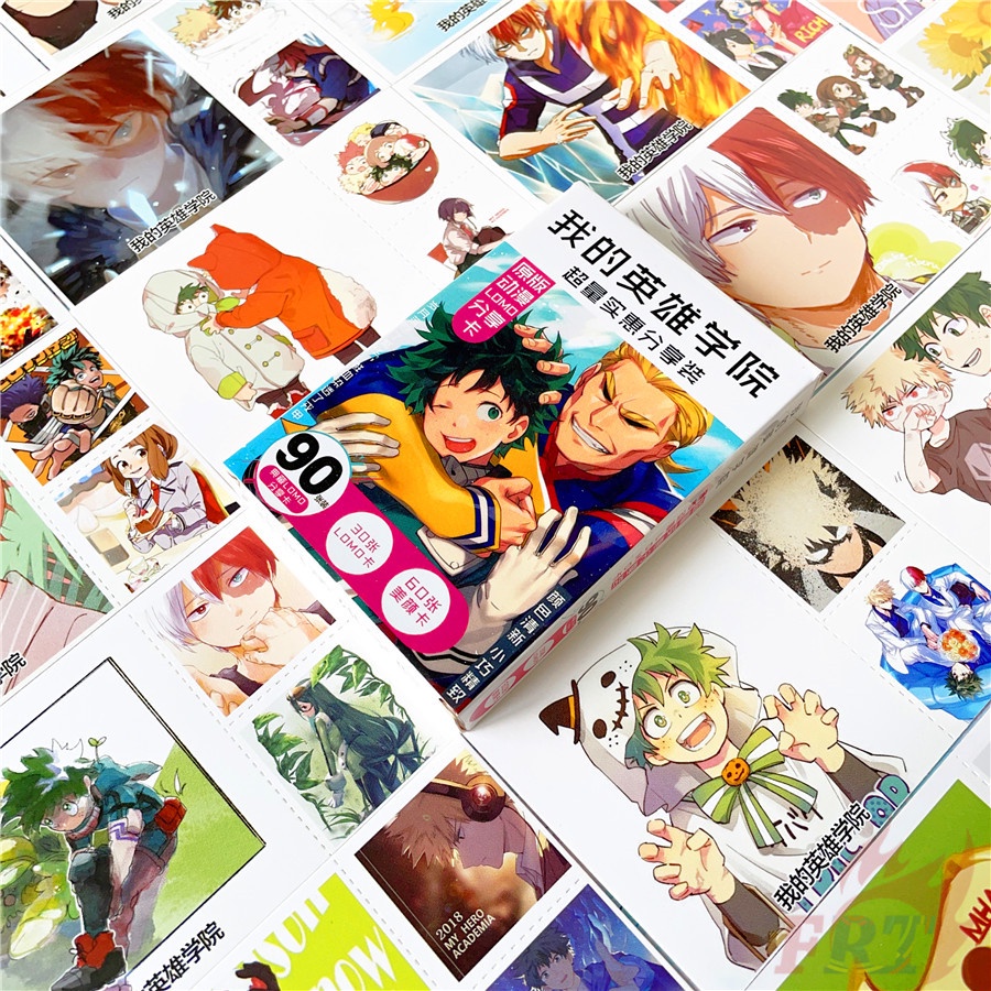 ❤ Bộ 90 Tấm Thẻ Hình Nhân Vật Anime My Hero Academia Mini ❤ Set 30 Tấm Bưu Thiếp Mini 6.2×6.2cm + 60 Tấm Lomo 3×3.1cm