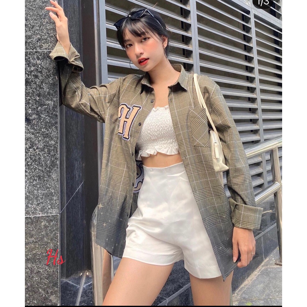 Áo sơ mi kẻ unisex form rộng cá tính YCTSHOP 000548