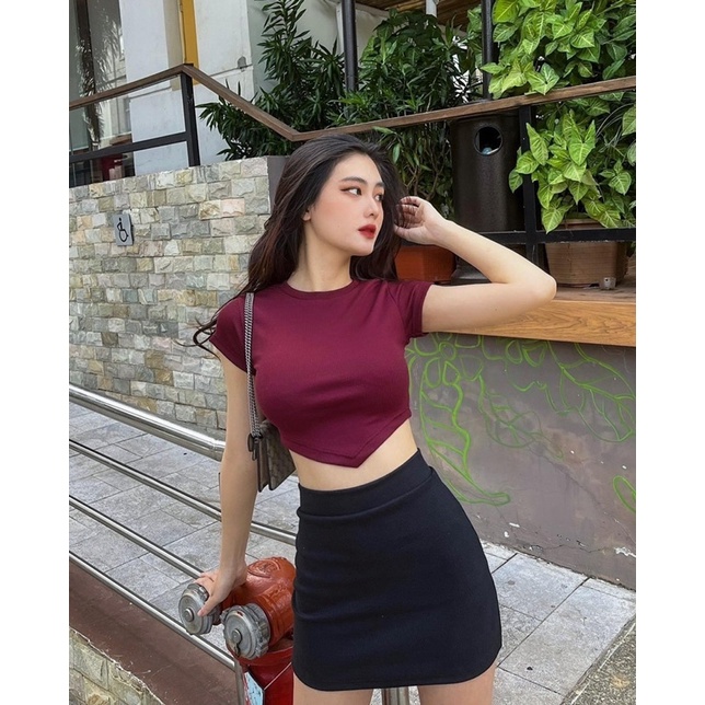 ÁO CROPTOP TÀ BẦU TAY NGẮN▪Basic Croptop