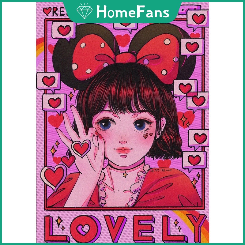 Bộ tranh đính đá 5D họa tiết hoạt hình cô gái độc đáo DIY dùng trang trí nhà cửa 30X40