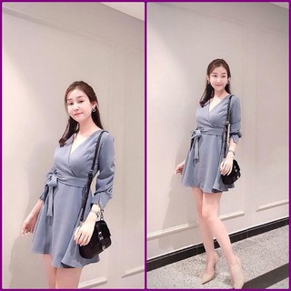 ĐẦM FORM XÒE CỔ ĐẮP CHÉO CỘT EO FNS1518 - ÚP HÌNH THẬT RỒI!