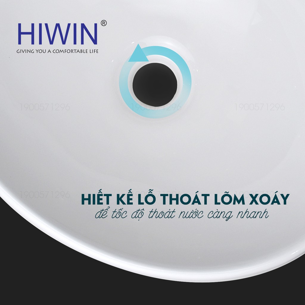 Chậu lavabo rửa mặt trắng sứ dáng elip độc đáo Hiwin LP-8020