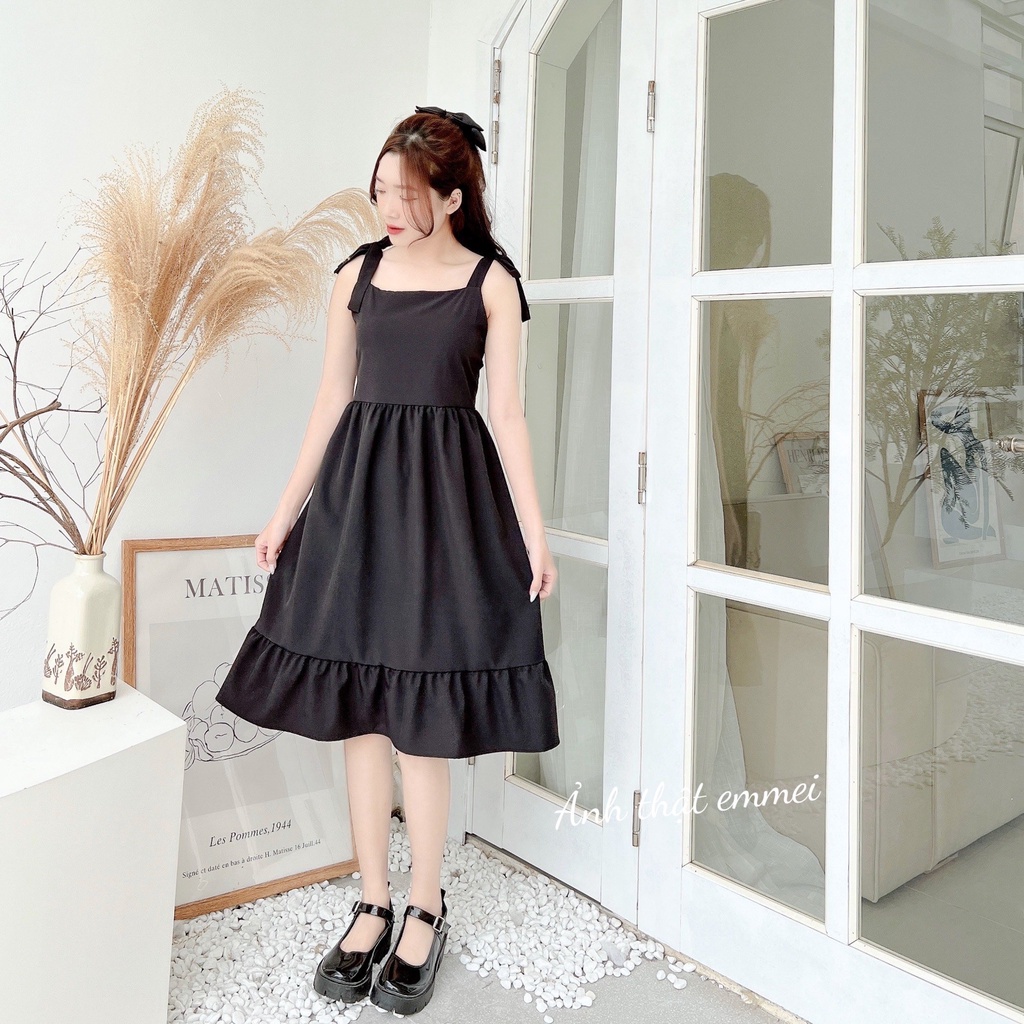 Đầm hai dây buộc nơ, váy hai dây trắng xèo hàn quốc Emme v8 | BigBuy360 - bigbuy360.vn