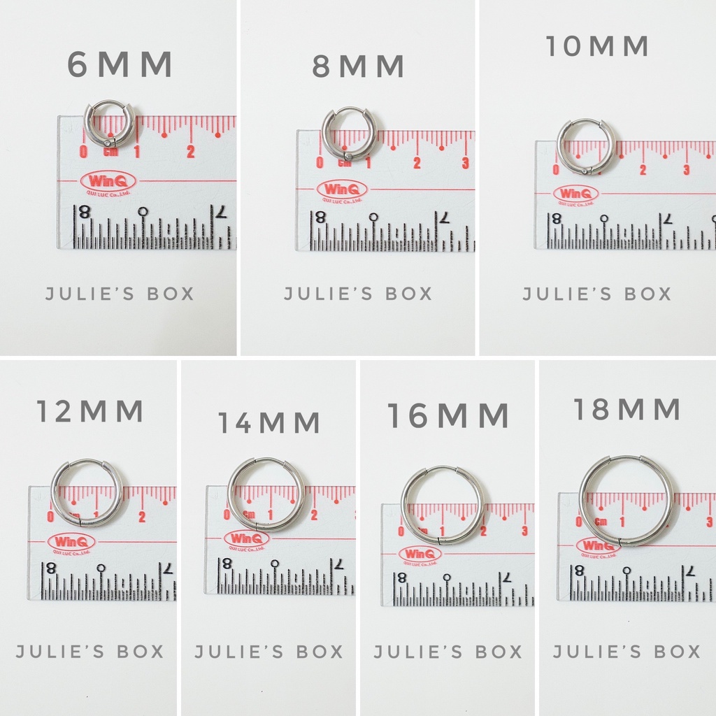 [1 CHIẾC]Khuyên Tai Hoop Tròn Nhiều Size Dày 2MM Xỏ Nam Nữ Hình Unisex Titanium Không Ngứa Không Gỉ Julies Box 66