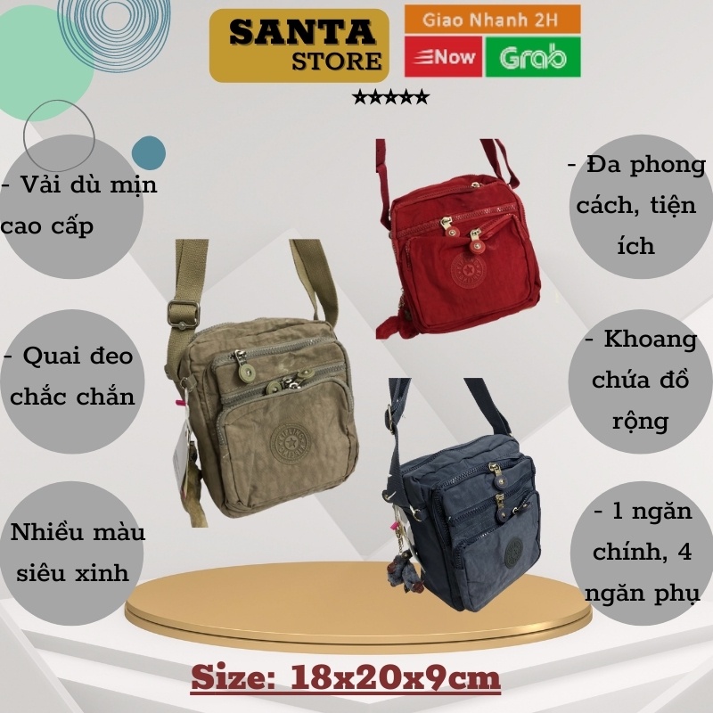 Túi vải dù đeo chéo nữ mini Kipling KL1804 đựng điện thoại ví tiền thời trang Hàn Quốc cao cấp nhiều ngăn SANTA STORE