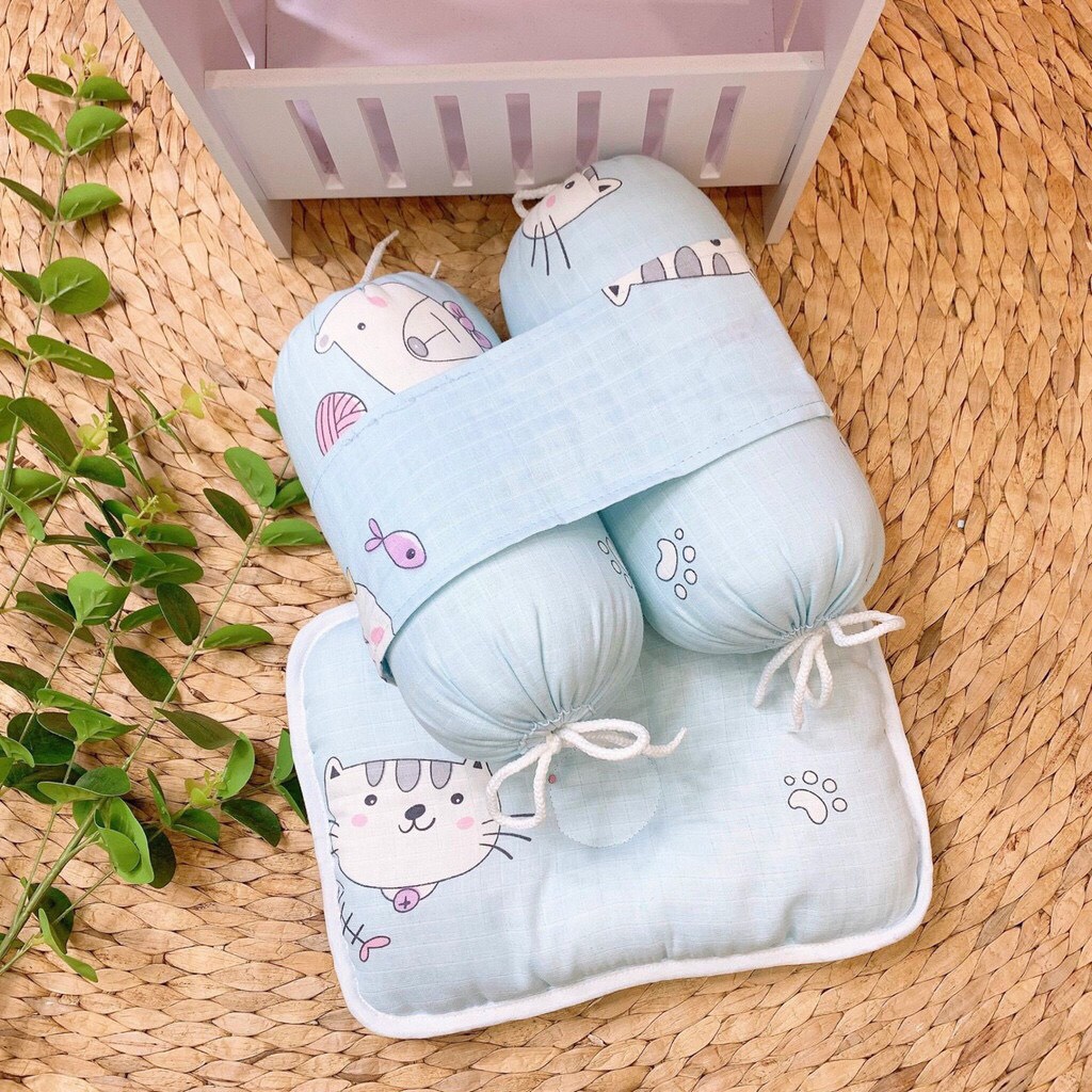 [Hàng mới về] Bộ gối chặn bông vải xô xuất nhật cao cấp / bộ chẹn chống giật mình cho bé