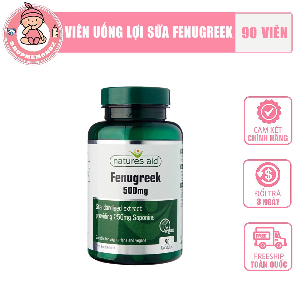 (Hộp) Viên uống lợi sữa cỏ cà ri Fenugreek Natures Aid 500mg.