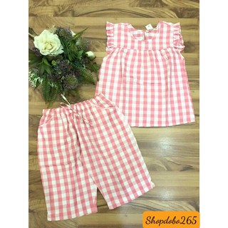 Đồ bộ nữ,đồ ngủ mặc nhà lửng vải kate thái tay cánh tiên sọc caro thời trang.