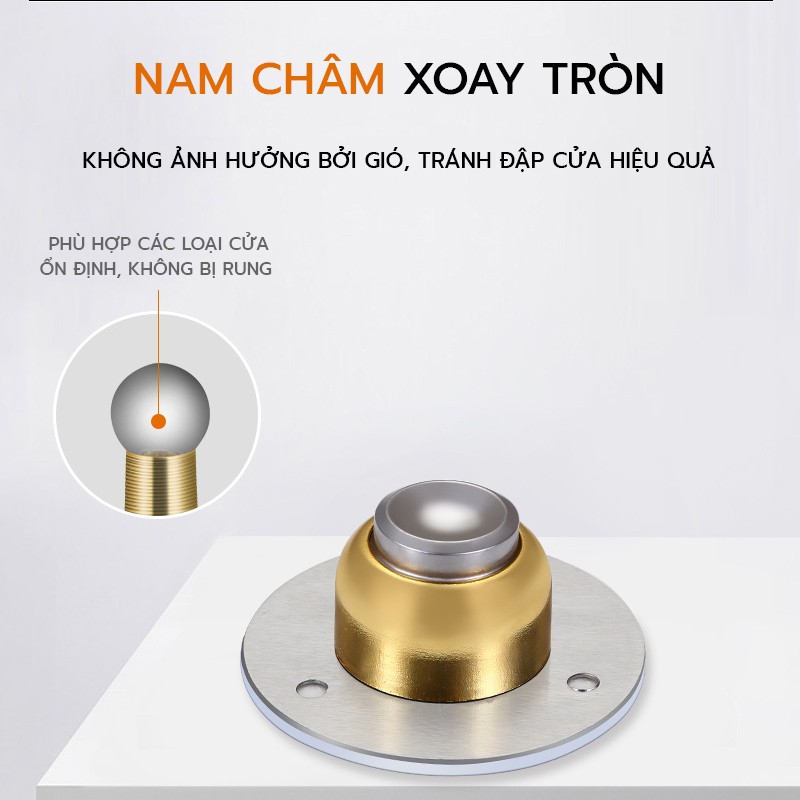 Bộ chặn cửa chống va đập cao cấp - Thép không gỉ Inox SUS304 - Không khoan đục - băng dính 3M - Nam châm hút cực mạnh