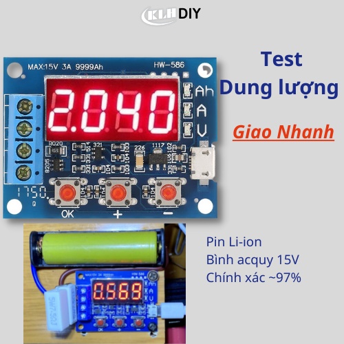Máy kiểm tra test dung lượng pin Li-ion, Mạch đo pin Lithium 18650 và ac quy chính xác cao - KLH DIY