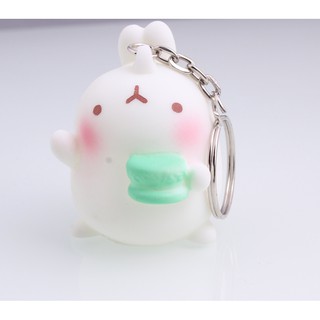 Móc Khóa trắng Thỏ mochi Ăn Bánh Bạc Hà