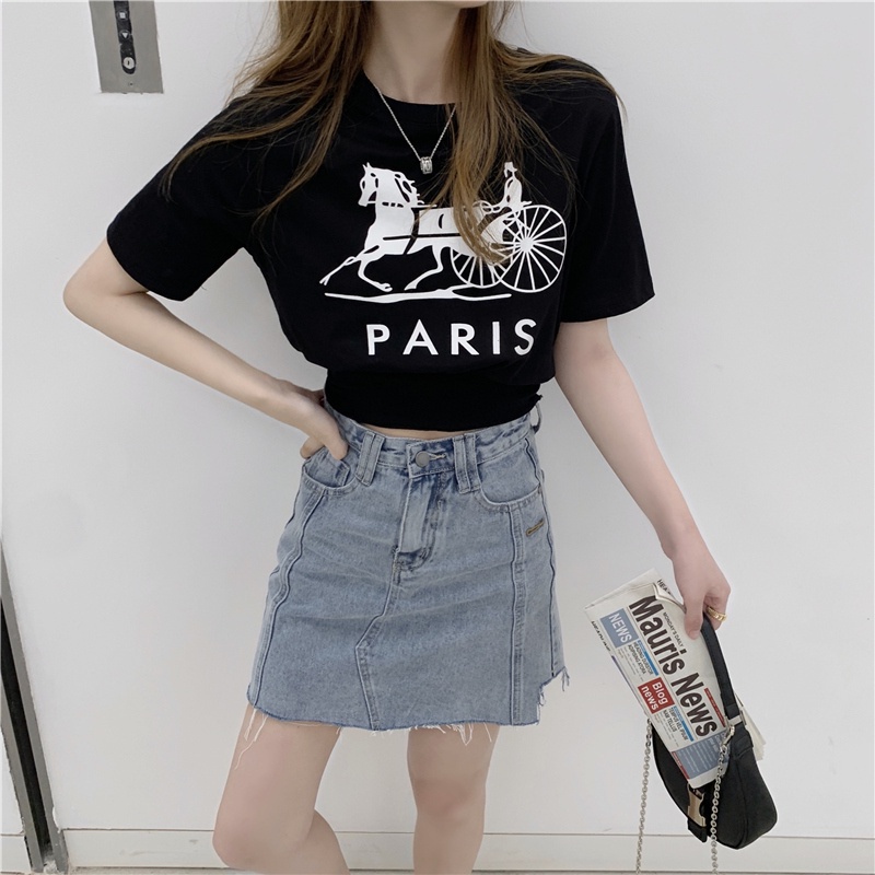 Áo thun ngắn tay cổ tròn họa tiết thời trang dành cho nữ