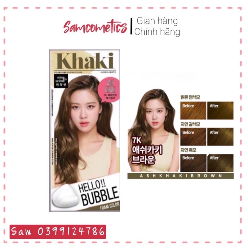 [Nâu Xanh Rêu 7K] Thuốc nhuộm tóc bọt biển Hello Bubble BlackPink Mise en scene Hàn Quốc