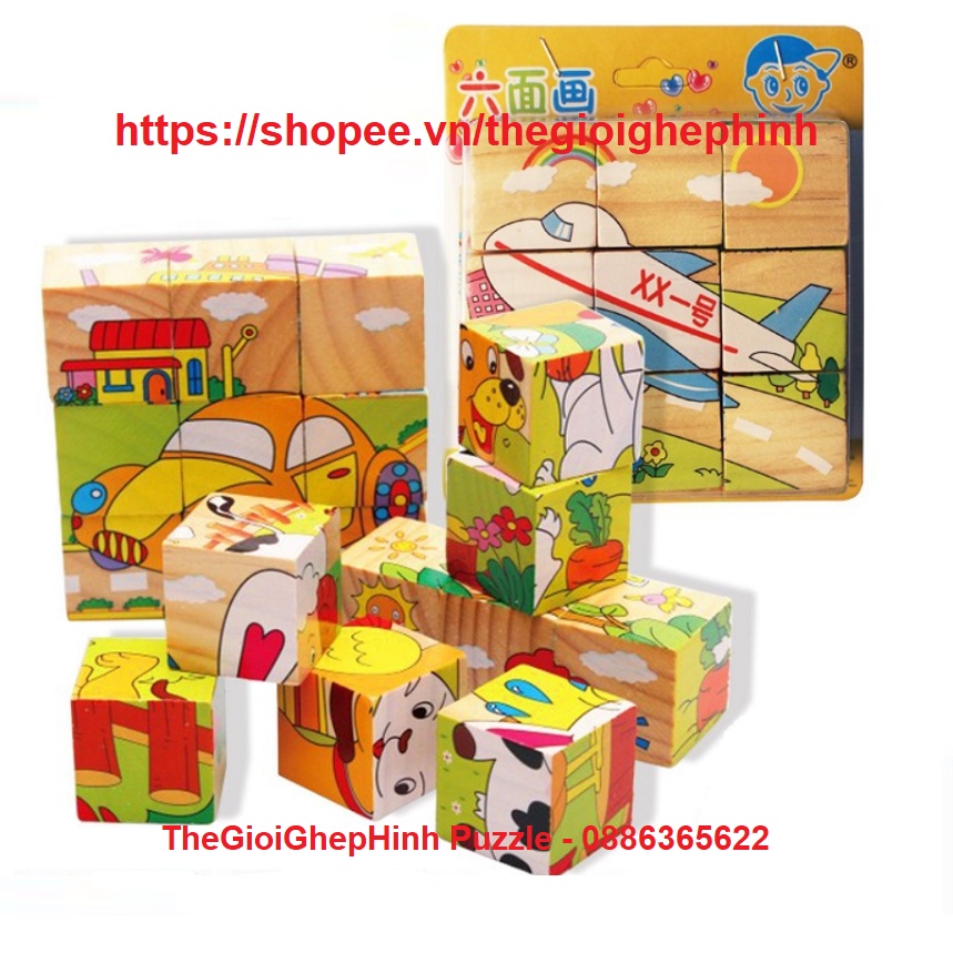 Đồ chơi ghép hình bằng gỗ 3D cho bé, bộ xếp hình 9 khối lập phương ghép được 6 mặt (được chọn mẫu)