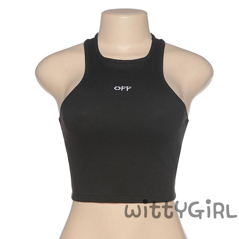 Áo Croptop Sát Nách Cổ Tròn In Chữ Thời Trang Cho Nữ