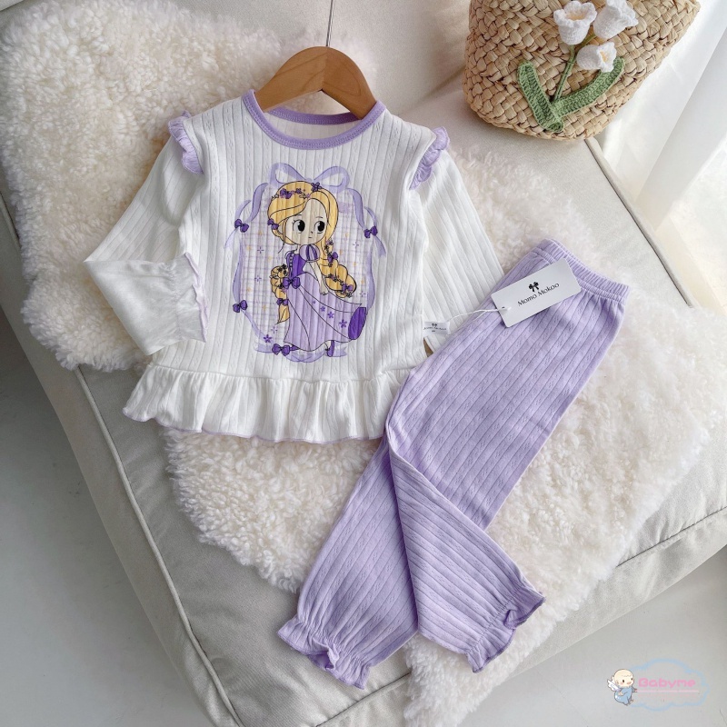 Set Đồ Ngủ 2 Món Gồm Áo Sơ Mi + Quần Dài Bằng Vải Cotton Thời Trang Xuân Thu Cho Bé Gái
