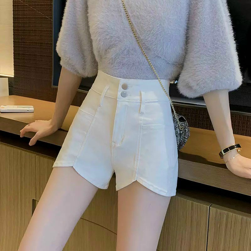 Quần short nữ kaki cạp cao 2 túi ngang lai xẻ V dưới 58kg đủ size