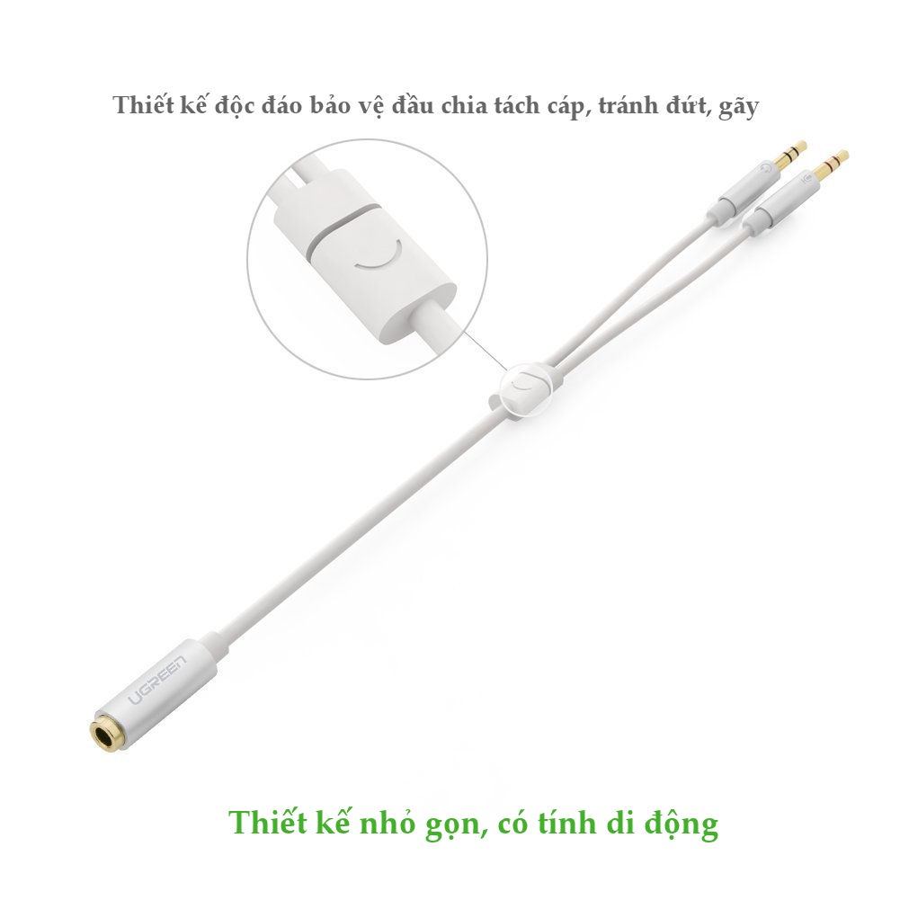 Dây Audio dài 20CM chuyển tai nghe 3.5mm sang 2 đầu Mic và Loa  UGREEN  10790, 20899 chính hãng