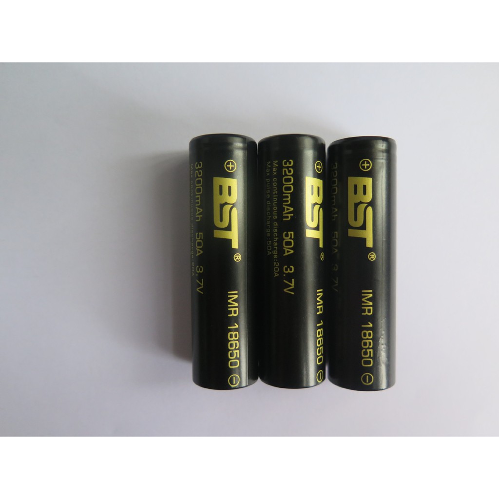 Pin sạc 18650 BST 3.7v dung lượng 3200mah dòng xả 50A pin 2 đầu phẳng (pin mới)