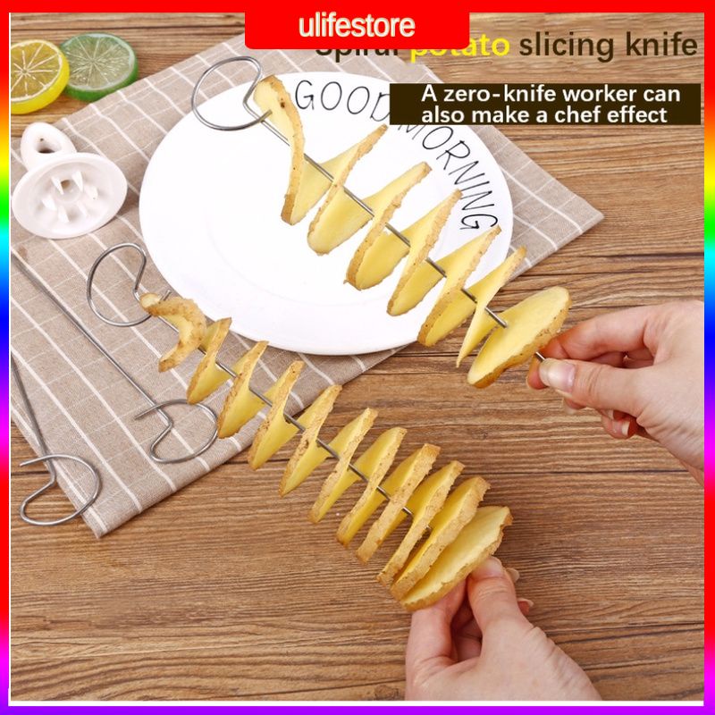 Lốc Xoáy Khoai Tây Slicer Xoắn Ốc Hộ Gia Đình Cắt Dao Xiên Tay quay này Máy Cắt Khoai Tây 【ulifestore】