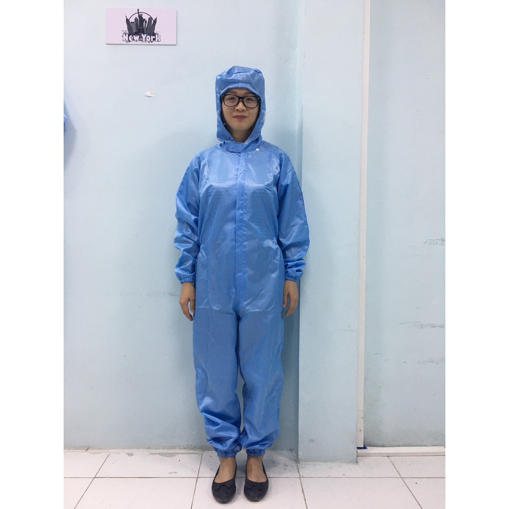 Quần áo phòng sạch liên thân liền mũ, chống tĩnh điện