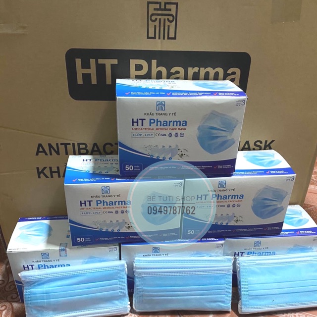 Khẩu trang y tế kháng khuẩn 4 lớp HT Pharma ngăn ngừa bụi, vi khuẩn 99,9%