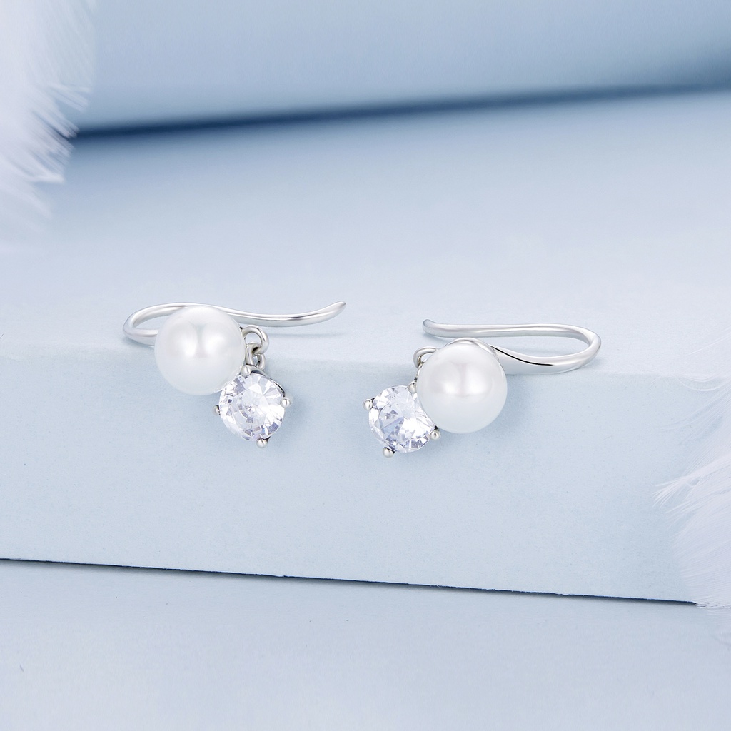 BAMOER Bông Tai Xi bạc 925 ĐíNh NgọC Trai Giả ThờI Trang