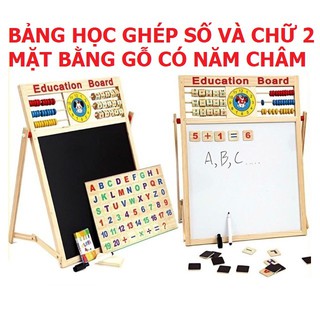 Bảng học ghép số và chữ 2 mặt bằng gỗ có năm châm